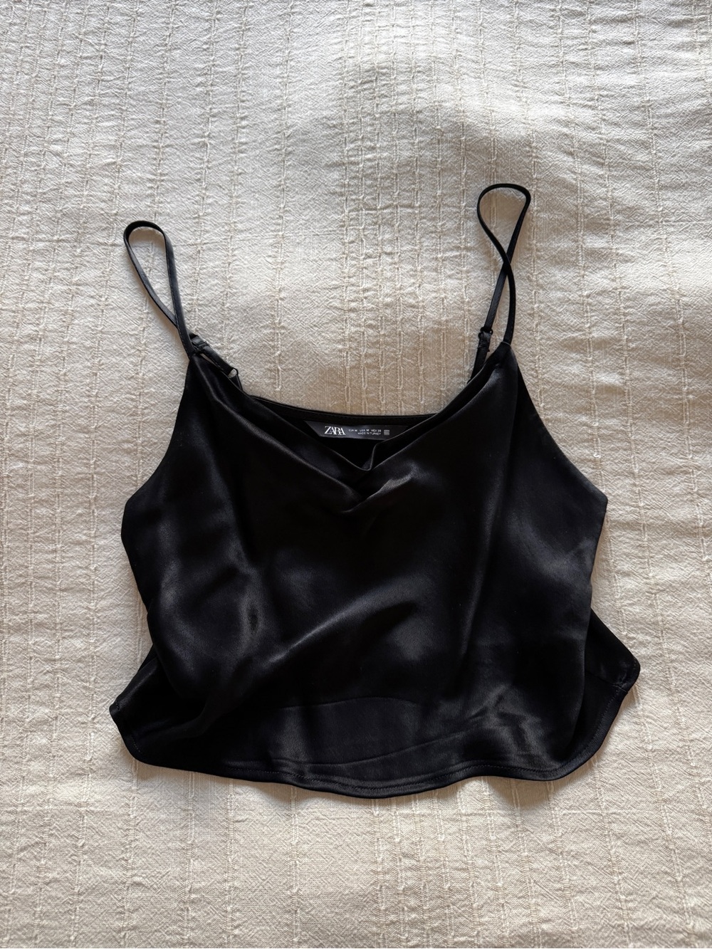 Zara Black Satin V-Neck Camisole with Adjustable Straps